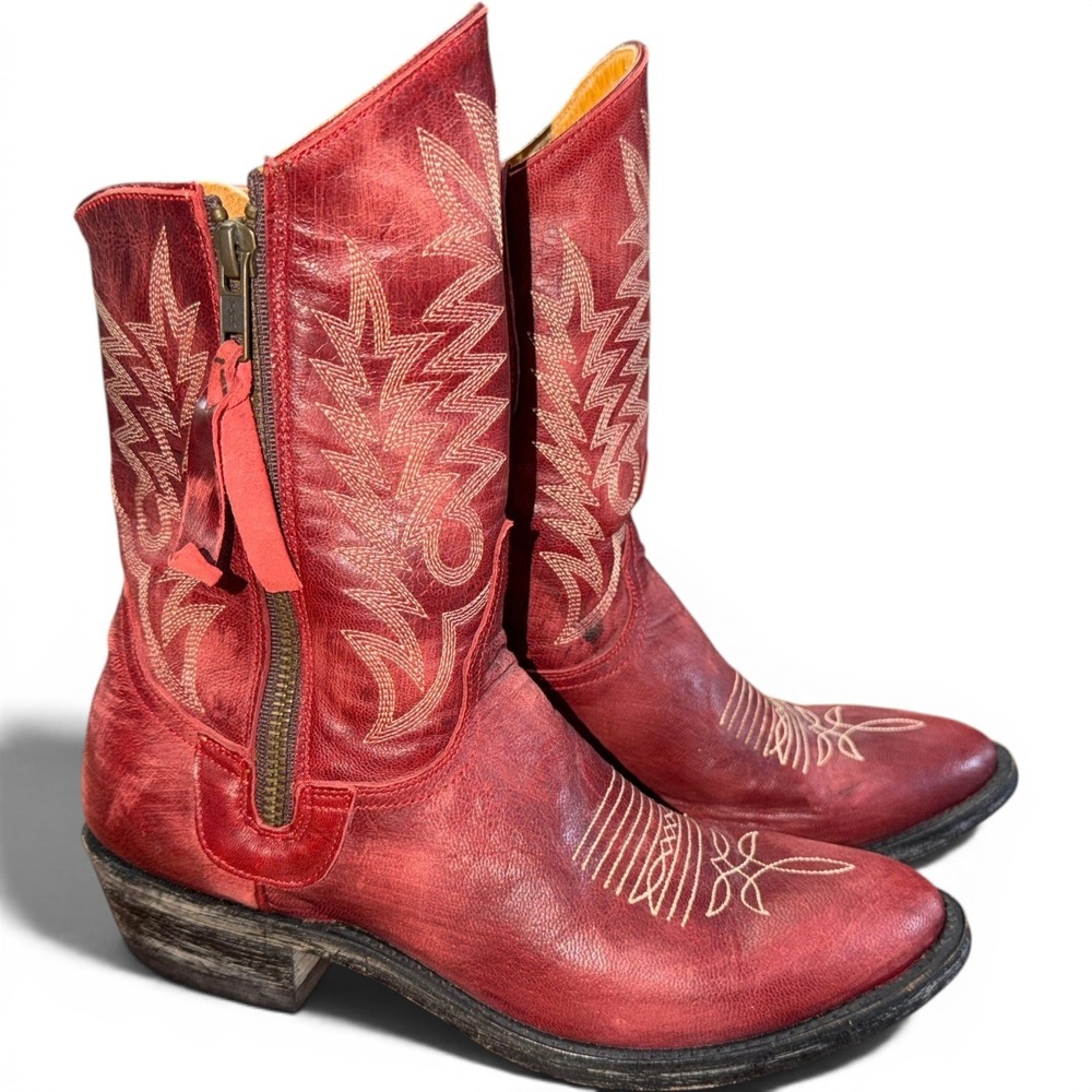 Old Gringo Cowboy Boots Womens 6B Red Leather Western Zip Distressed - Picture 2 of 10